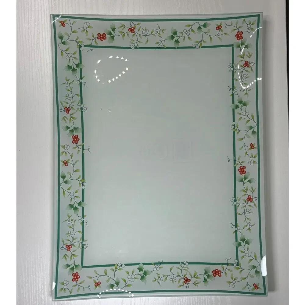 Vintage Pfaltzgraff Winterberry 3-Piece Nesting Glass Tray Set Holly Berry
